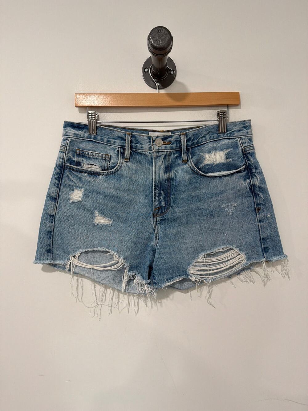 FRAME Denim Jean Shorts Distressed Cut-Off 3" Medium Blue Size 28